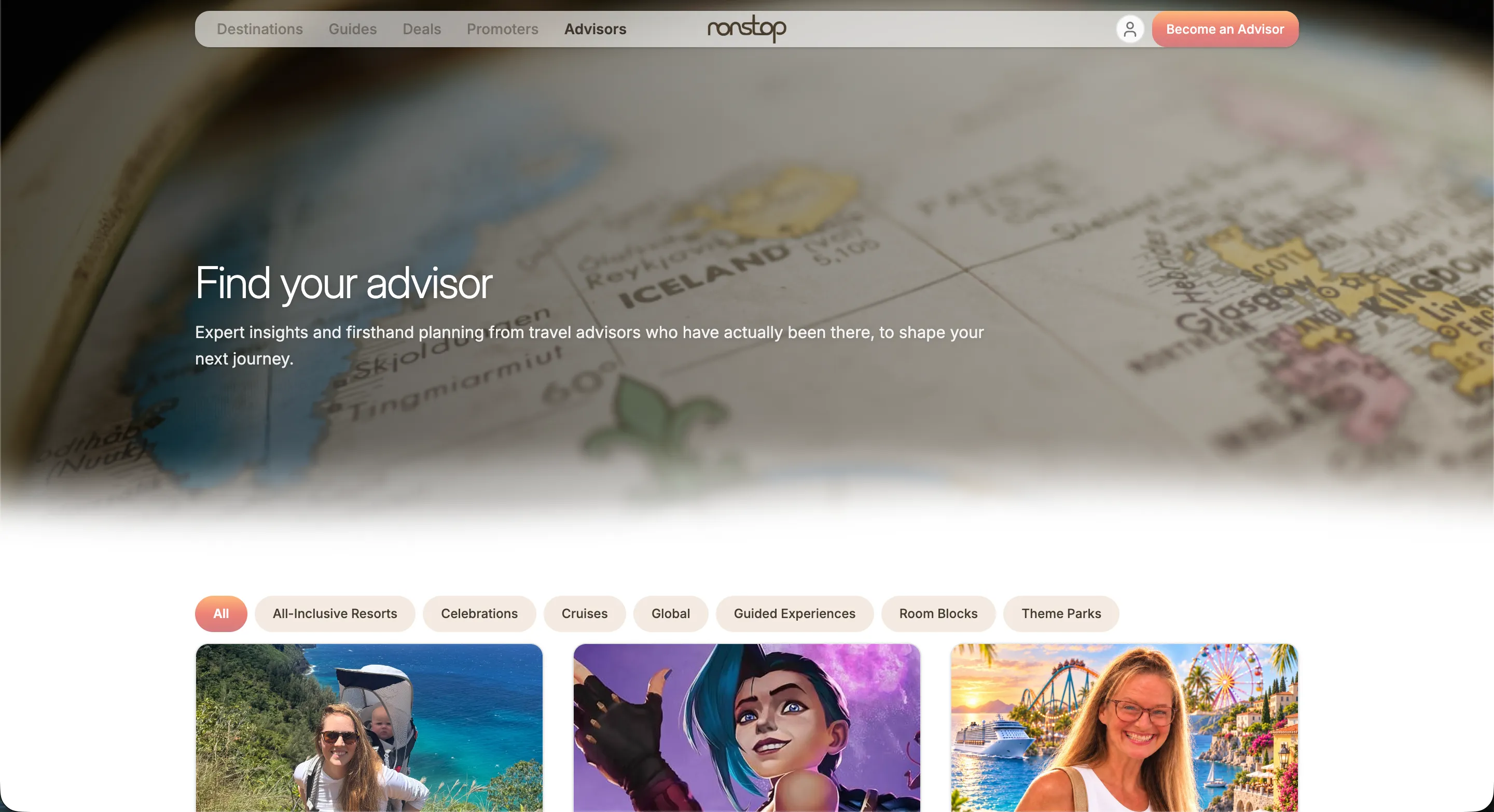 Nonstop Travel find-your-advisor page
