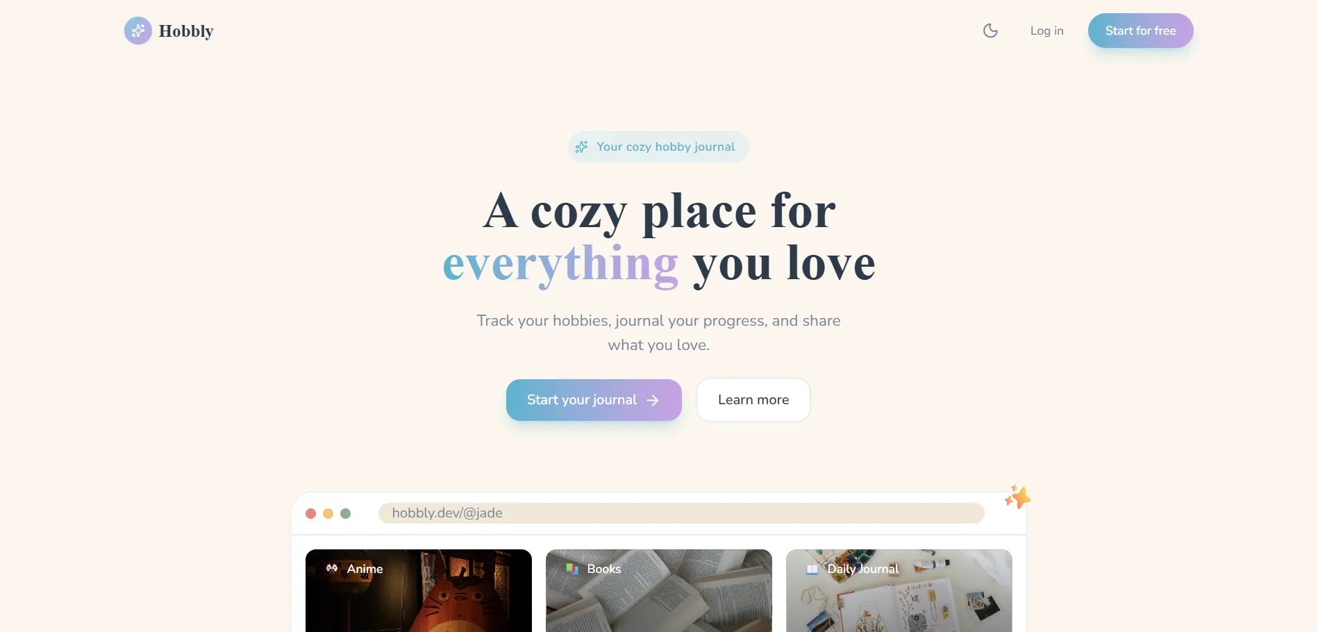 Hobbly landing page